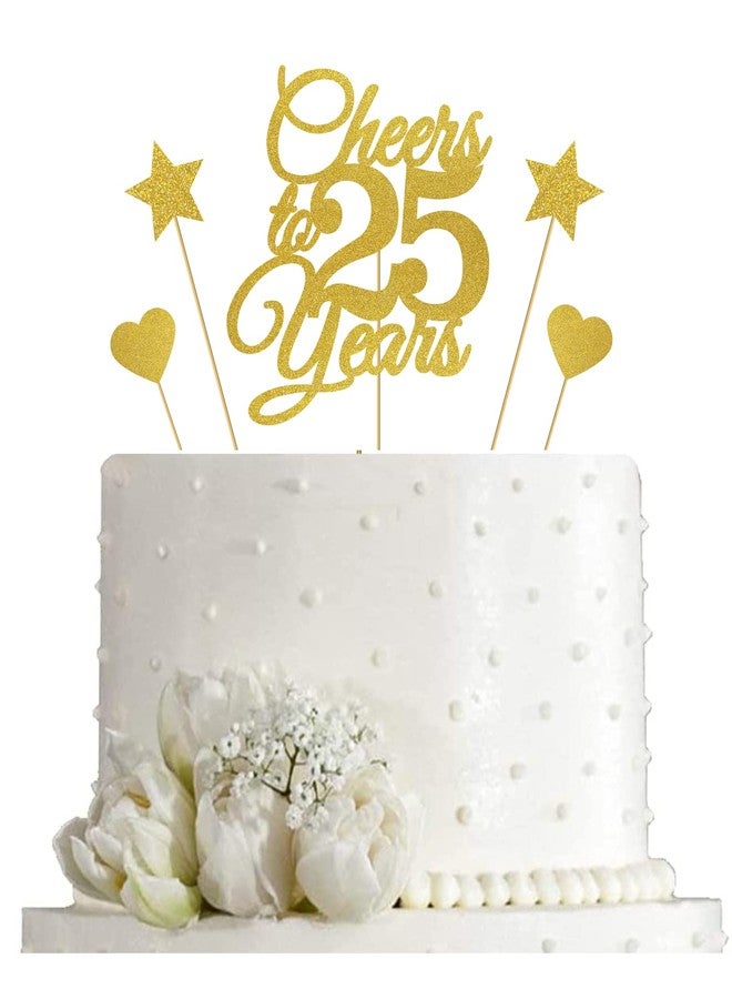 SVM CRAFT زينة كعكة عيد ميلاد SVM CRAFT® اللامعة "Cheers to 25 years" (ذهبية)، زينة كعكة عيد ميلاد سعيد 25، زينة كعكة حفلة "Cheers to 25 years"، لوازم (d-2) - Image 3